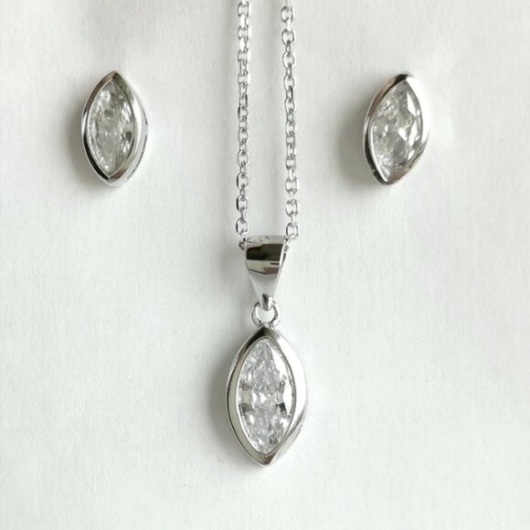 CZ Sterling Silver Necklace Earring Set - Picture 1 of 6